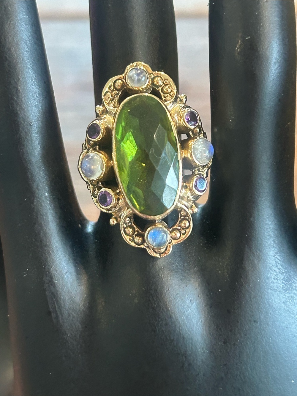 Vintage Nicky Butler Bronze Peridot Moonstone & Amethyst Ring Sz 6